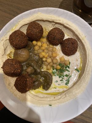 Hummus bowl complete with delicious falafel  at Hummus Bar - Oktober in Budapest