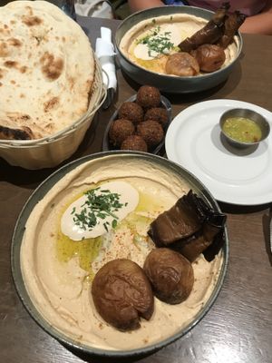 Hummus with smashed potatoes and fried eggplant and some falafels    at Hummus Bar - Oktober in Budapest