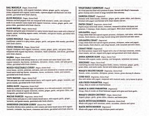 Menu items description   at Maaji's Street Kitchen in St Louis