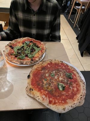 The ‘NDUJA ORTOLANA and MARINARA with vegan cheese.   at Rudy's in London