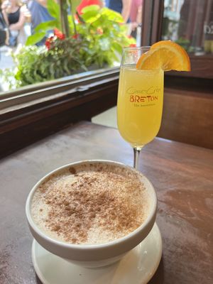Chai latte with soymilk and mimosa!   at Le Casse-Crêpe Breton in Quebec