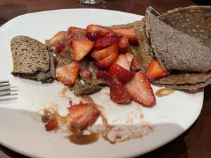 so many strawberries! also seen: questionable chestnut cream. vegan or not, it wasn’t great  at Le Casse-Crêpe Breton in Quebec
