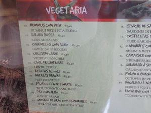 Veg menu at Meu Limao in Lagos