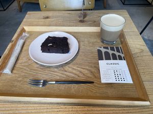 Soy Cortado and vegan/gluten free brownie   at Woodberry Coffee - Ogikubo in Tokyo