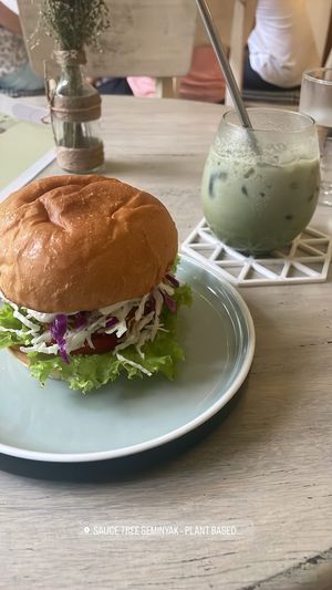 Chicken burger and iced matcha  at Sauce Tree Kuta in Kuta