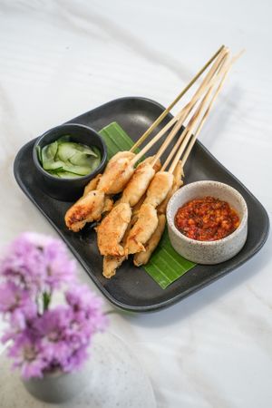 Satay Taichan - Chickun Skewers serve with homemade chilli and local pickles. at Sauce Tree Kuta in Kuta