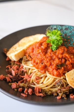 Arrabbiata Pasta - Pasta with Arrabbiata Sauce, Falafel and Smoked Hum. at Sauce Tree Kuta in Kuta