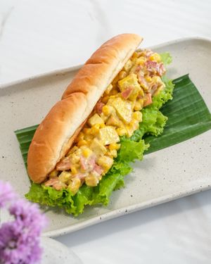 Hum and Tofu Subs - Smoked Hum with Eggy Scrambled Tofu, Sweet Corn, Lettuce and Russian Dressing. at Sauce Tree Kuta in Kuta