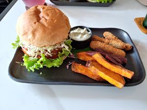 Colonel Burger and fish and chips at Sauce Tree Kuta in Kuta