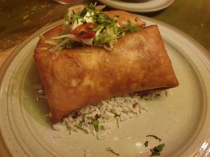 7.5/10 Chịmichangas black bean mole and refried needed more wetness and veg for my liking at Chesters Restaurant and Bar  in Worcester