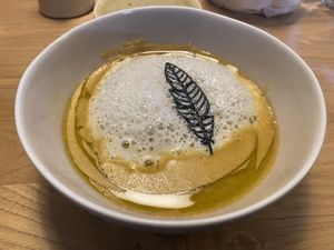 Lentil soup with 🌰 and parfumed oil  at L'Âne Têtu in Desaignes