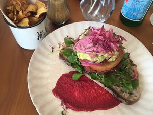 Beetroot burger made vegan  at Miolo in Lisbon
