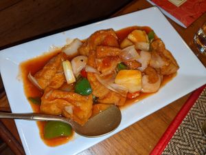 Sweet & sour tofu with lychees at Thai Thai in Chesterfield