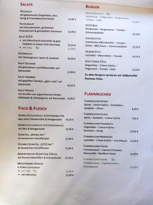 The menu at Ecco in Cologne