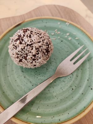 Vegan coconut chocolate ball at Rebelle Cafe Bakery Bistro in Turku