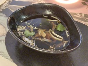 Complimentary soup  at Casa Sanz at Hotel Bidasoa in Santiago