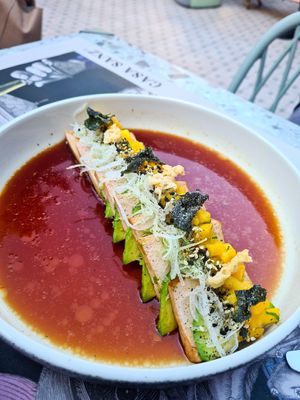 Tofu marinado y sellado a la plancha en salsa ponzu at Casa Sanz at Hotel Bidasoa in Santiago