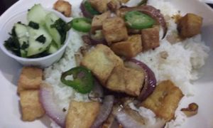 Ginger tofu with rice. at Jenni's Noodle House - S Shepherd in Houston