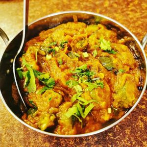 Okra curry at Cardamon in Hebden Bridge