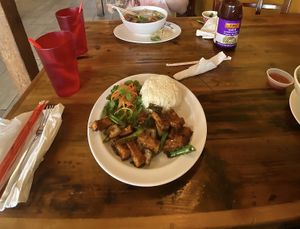 Lemon grass tofu with rice and vegan pho with tofu   at Pho Sure in San Antonio