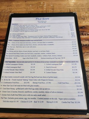 Menu at Pho Sure in San Antonio
