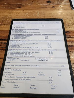 Menu at Pho Sure in San Antonio