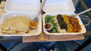 Coconut rice bowl w/ soya, chickpeas & greens + Roti w/ chickpeas & soya at ShadoBeni in Pittsburgh