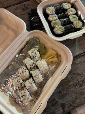 Sweet potato tempura roll and avocado roll at Oao Sushi Go in Kihei