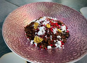 Vegan maca dessert at Homa Restaurant in Belgrade