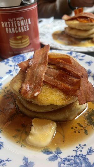 Vegan bacon pancakes  at Bill's in Manchester