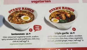 Vegetarian ramen menu, both can be made vegan by removing the egg, ask when orderingg  at Otaku Ramen in Nashville