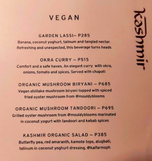 Kashmir BGC dedicated vegan menu at Kashmir in Taguig