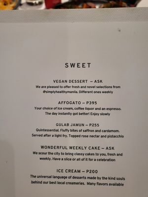 Vegan dessert on the menu! at Kashmir in Taguig