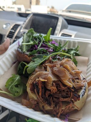 BBQ Pulled porc sandwich w/ GF bun at La Jenelle Natural Cafe in Oxnard