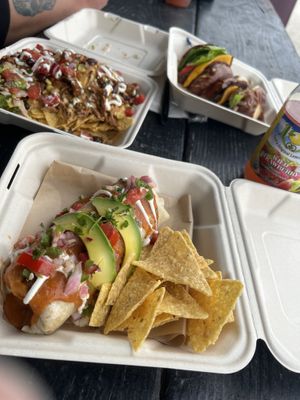 Wet burrito, nard nachos and black bean burger    at La Jenelle Natural Cafe in Oxnard