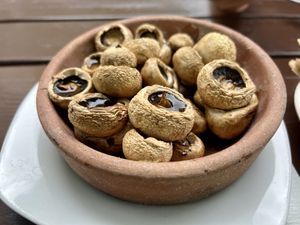 Mushrooms in sauce  at Nektari in Tskaltubo