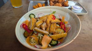 Salad with No-Chicken at Public House Selvä Pyy in Aekaeslompolo