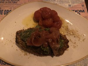 Breaded eggplant/veggie dish (can’t remember the name)  at Distrito Vegano Invernadero in Madrid