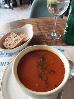Cocido completo on Wednesdays and Thursdays during autumn and winter season (Starter: cocido soup) at Distrito Vegano Invernadero in Madrid