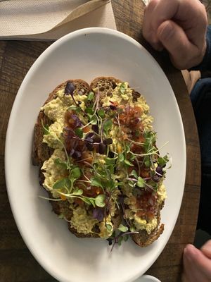 The scrambled no egg   at Distrito Vegano Invernadero in Madrid