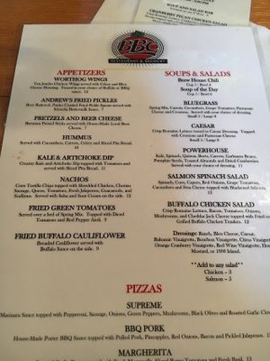 Menu at Bluegrass Brewing Company in Louisville