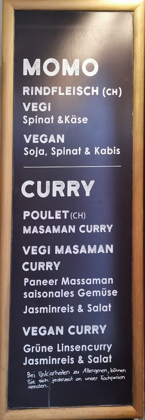 menu at Roots of Himalaya in Zurich