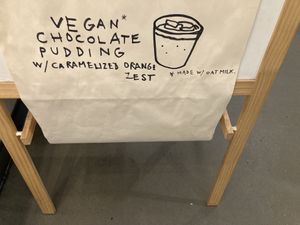 Vegan pudding sign  at Mille Nonne in New York City