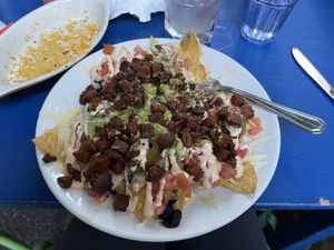 Vegan nachos with vegan chorizo  at Mictlán Mexico in New York City