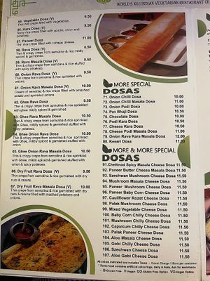 Menu (July 2023) at Saravanaa Bhavan in Rome