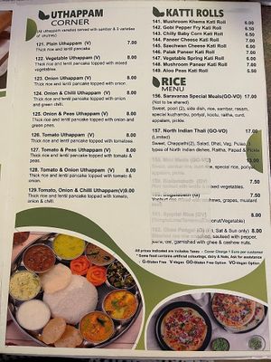 Menu (July 2023) at Saravanaa Bhavan in Rome