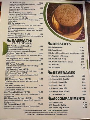Menu (July 2023) at Saravanaa Bhavan in Rome