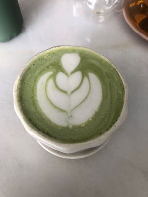 Hot matcha with almond milk at Pure Boutique in Canggu