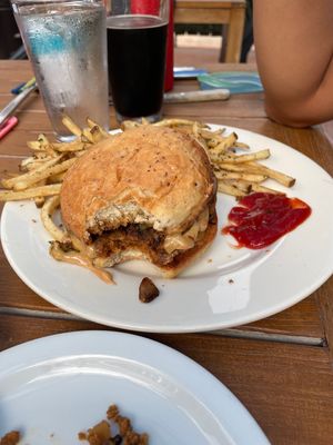 Vegan adobe burger with seitan   at Piedmont Cafe in El Paso