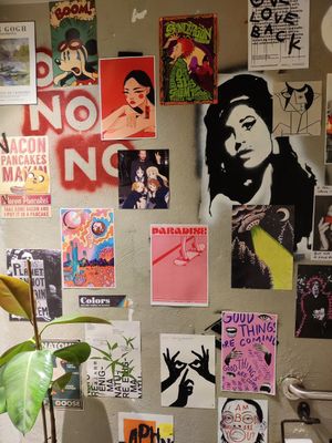 Bathroom gallery wall at La Loncheria Bcn in Barcelona